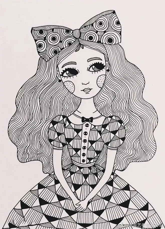 爱丽丝梦游仙境黑白装饰线描画素材