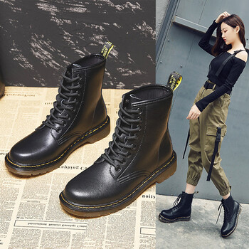 粗跟八孔经典1460马丁靴女欧美风复古时尚街头机车骑士靴真皮女靴 8孔