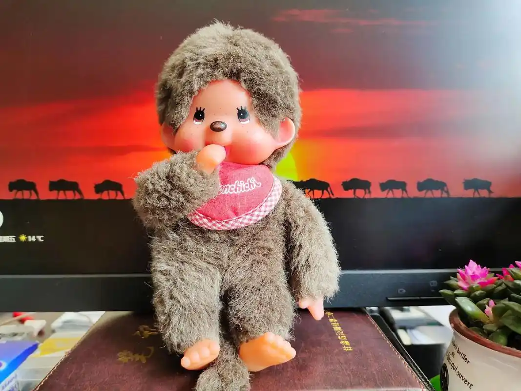 蒙奇奇是一个可爱的小玩偶,摆在七七的桌子上,打理头发 - 抖音