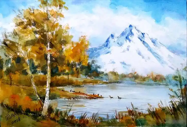 水彩画雪景 蒋同伟