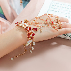 怀瑾稷原创古风手镯戒指一体手链汉服配饰纯手工铃铛百搭珍珠手环