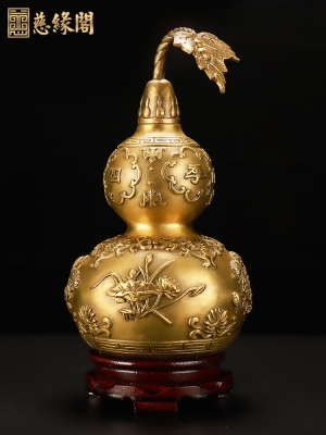 铜葫芦招财摆件纯铜五帝钱挂件时来运转小号卧室玄关办公室办公桌