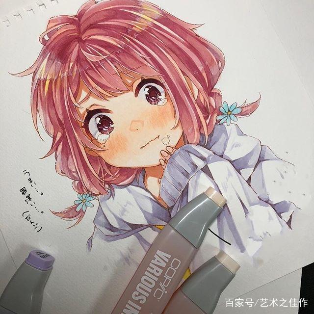 马克笔卡通人物,甜甜的美少女,好喜欢