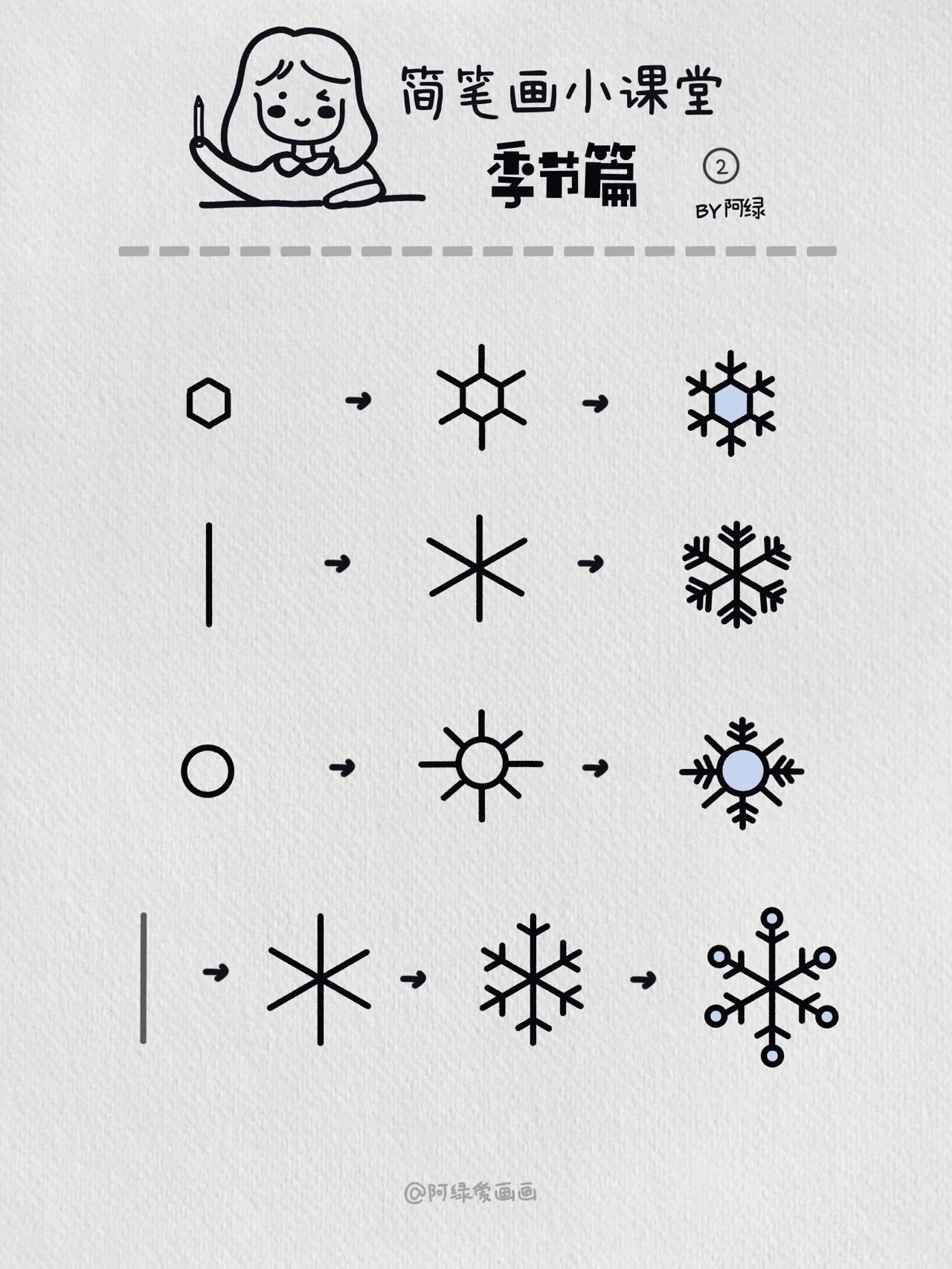 89/100 简笔画小课堂  雪花7615的4种画法