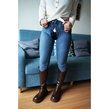 潮梦城开档牛仔裤方便办事户外牛仔女免穿脱隐形全拉链紧身外穿约会