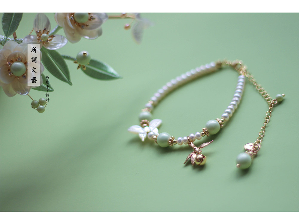 手链手串清新铃铛珍珠手饰古风配饰旗袍汉服手链