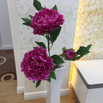 仿真 客厅落地摆放3头大红色绢花假花装饰干花摆件花墙 3头牡丹紫色