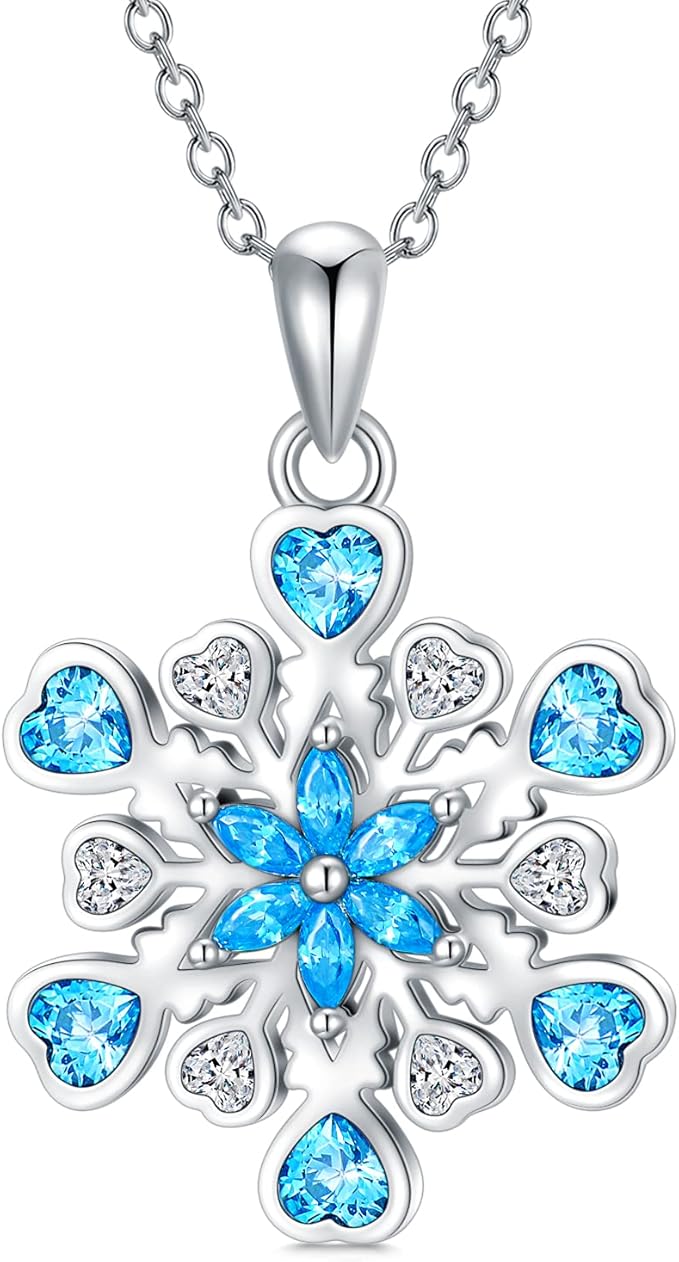 sliacete雪花项链纯银冰雪奇缘吊坠项链雪花珠宝礼物适合少女