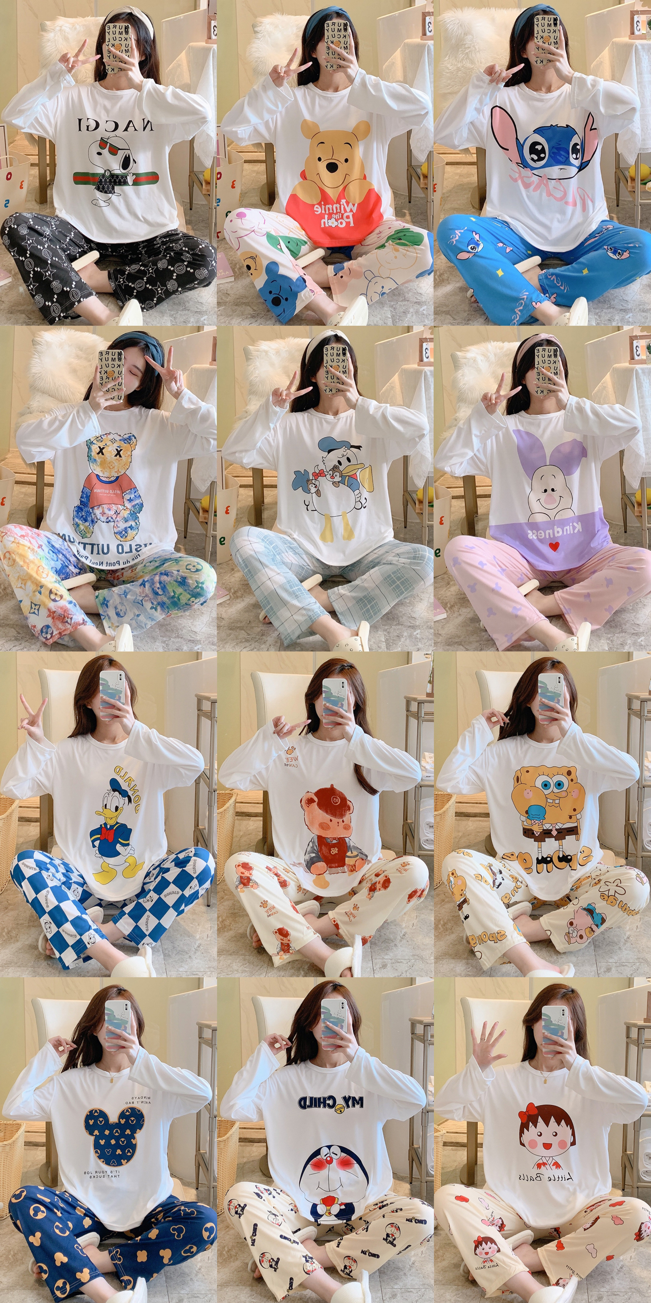 2024春秋季新款睡衣女长袖两件套装宽松甜美卡通韩版