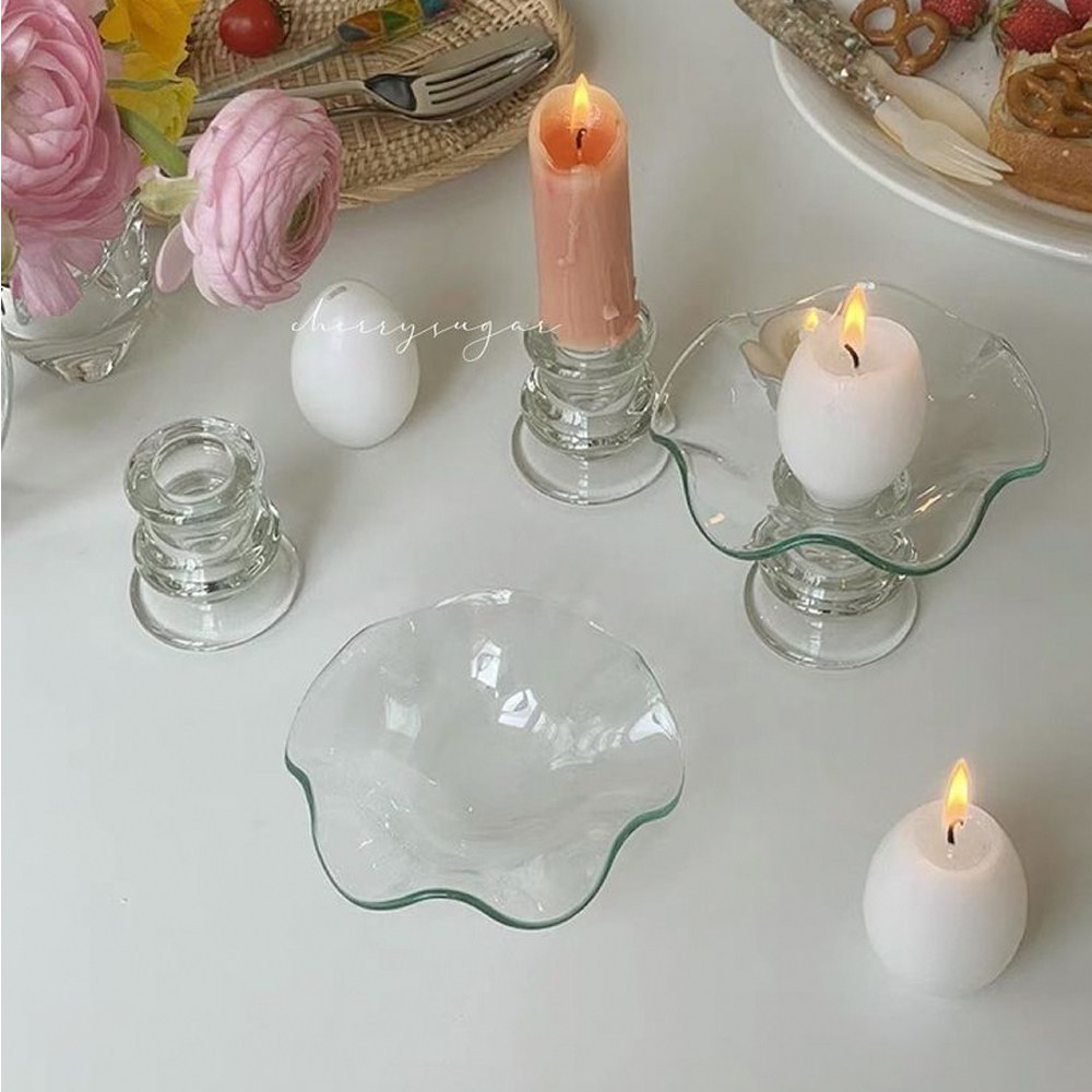 korat北欧个性鸡蛋蜡烛透明波浪托盘玻璃烛台蜡烛