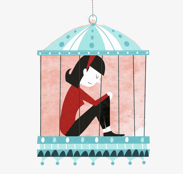 在牢笼里遗憾的女子