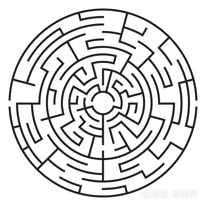 在白色背景上隔离的圆形迷宫.中等复杂程度