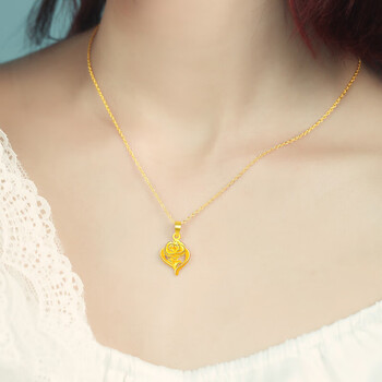 老凤凰黄金吊坠999足金康乃馨金项链女一体套链金妈妈生日礼物金饰999