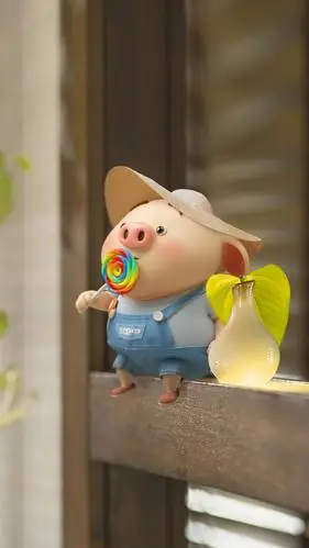 吃棒棒糖的呆萌可爱猪小屁,高清图片,动漫-纯色壁纸