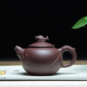 宜兴紫砂壶全纯手工名家徐建勤原矿紫泥鲤鱼跃龙门送礼茶壶鱼乐壶