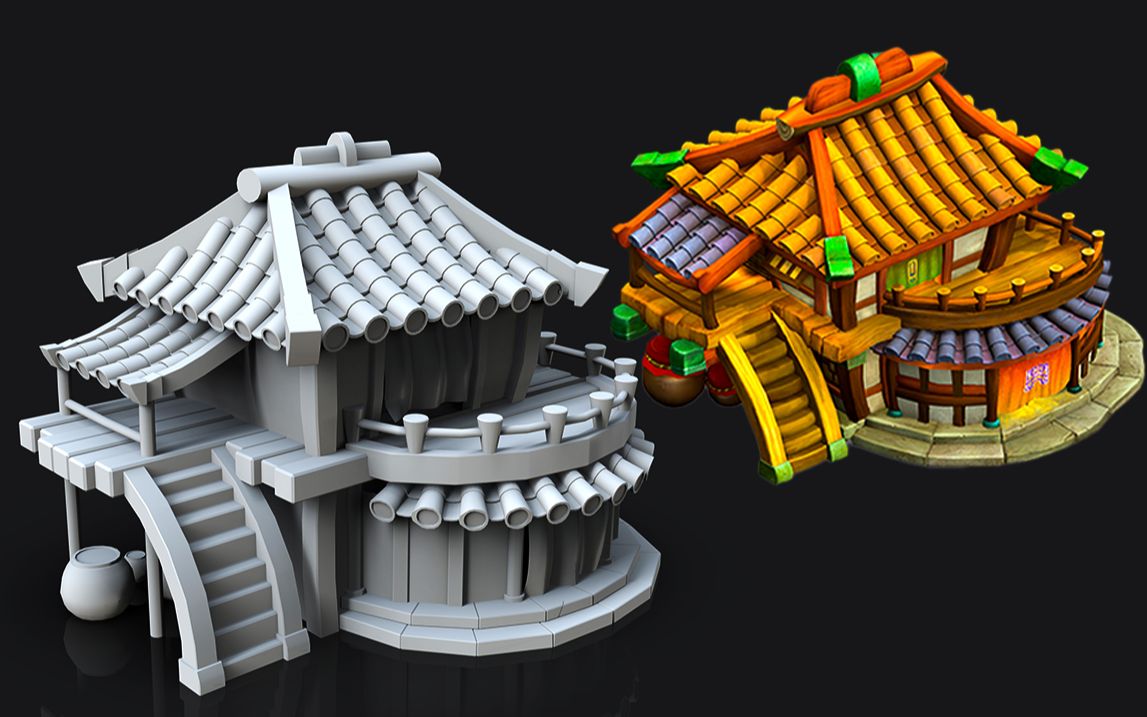 3dmax建模:超详细讲解q版建筑建模细节,3d场景建模教学