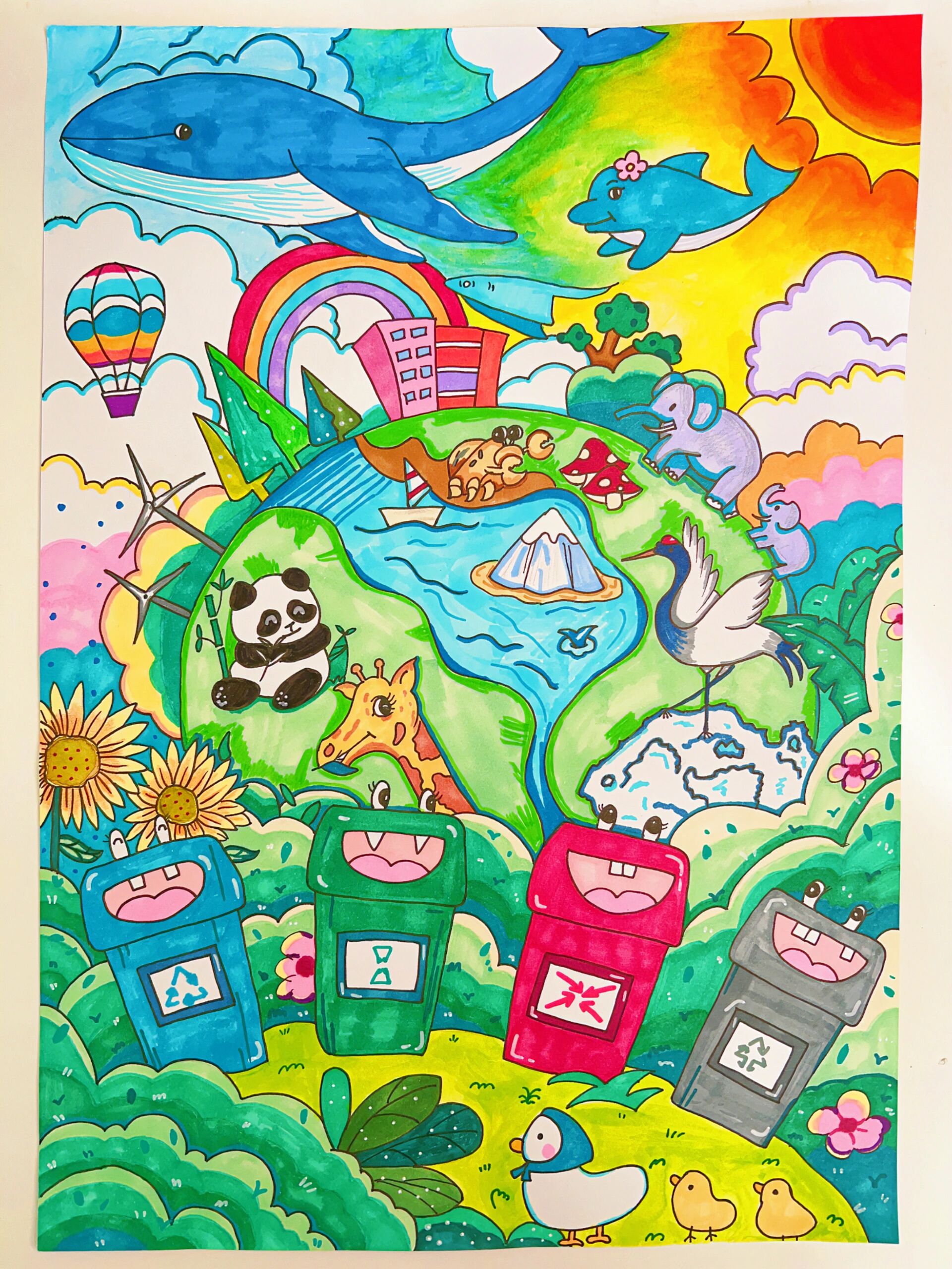 绿色家园,保护环境儿童画一等奖作品赏析 优秀作品赏析①李昱辰  10岁