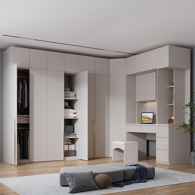 l型转角衣柜现代简约家用卧室柜子极简风梳妆台电脑桌一体大衣橱