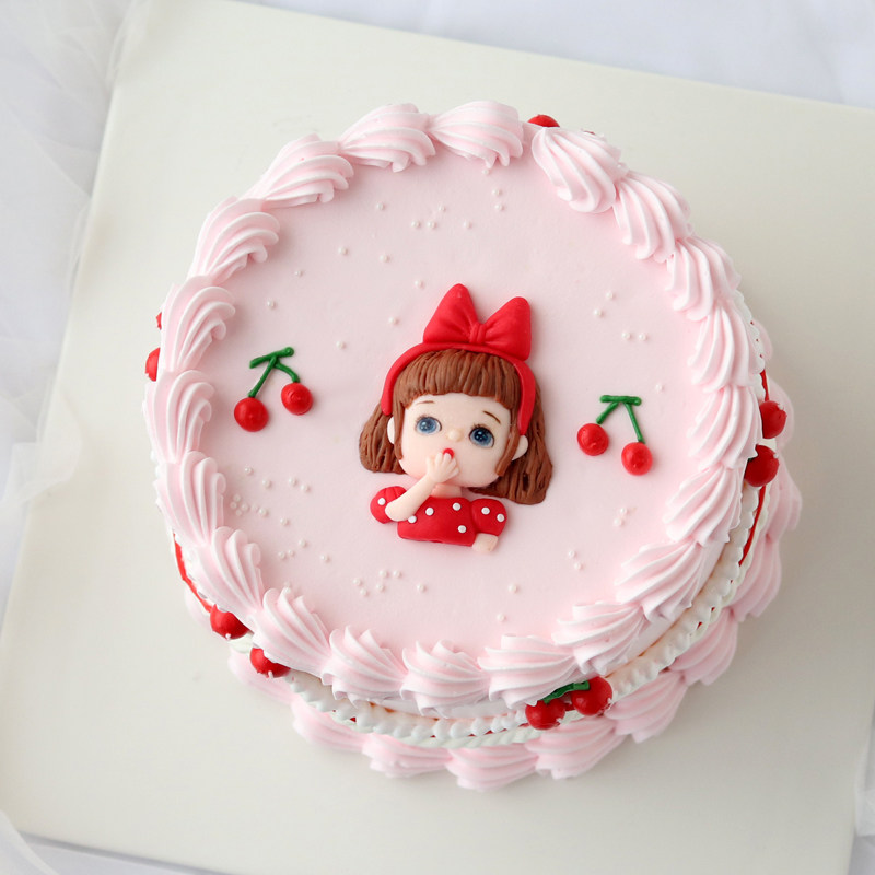 可爱小女孩蛋糕插件软陶蝴蝶结女孩生日蛋糕装饰儿童生日装饰