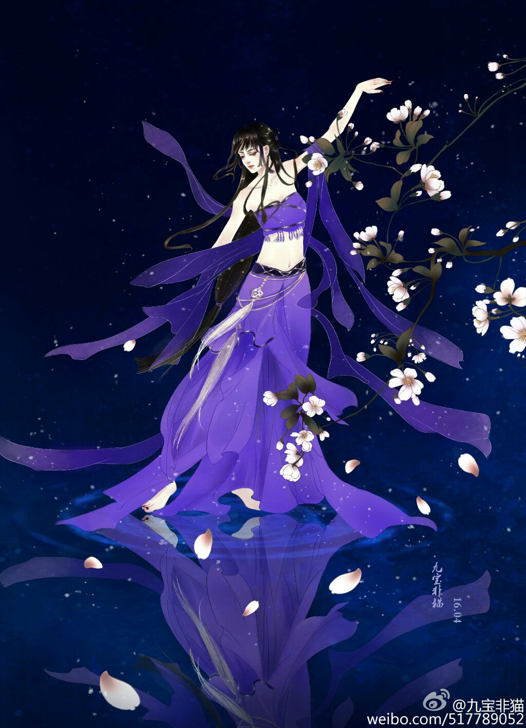 手绘古风紫衣女子画师:九宝非猫