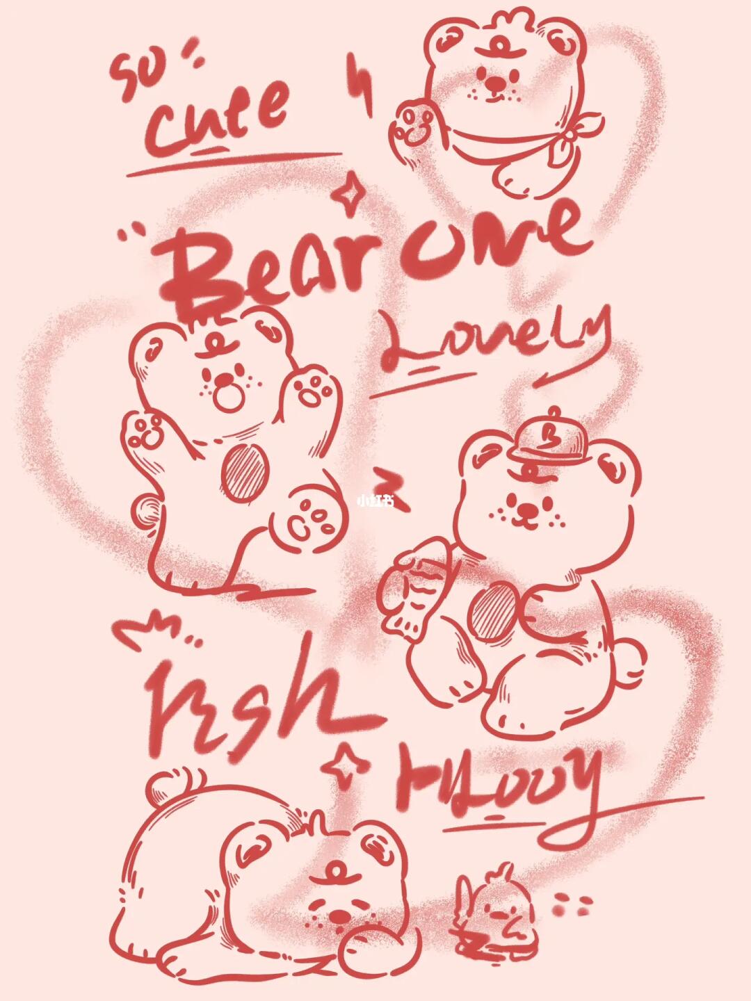 熊一涂鸦线条风格简约插画卡通头像可爱壁纸