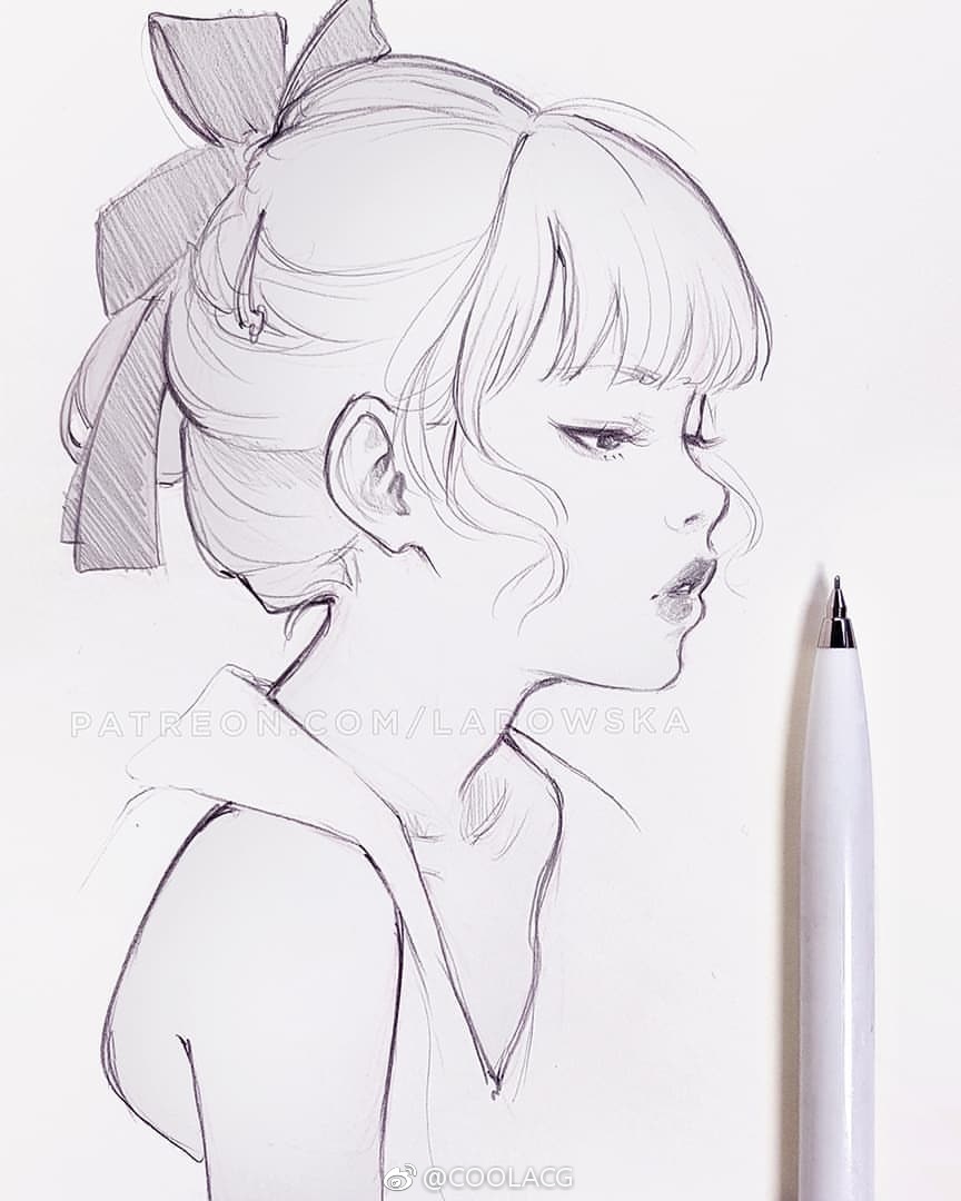 人物黑白动漫素材插画绘画女生男生长发短发转载