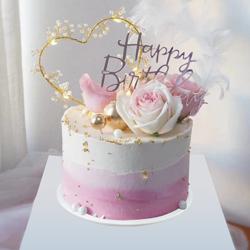 仿真生日蛋糕模型2021创意玫瑰鲜花羽毛网红新款塑胶橱窗样品摆设