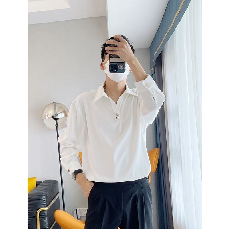 奕津春季搭配西服穿的立领衬衫男套头衬衫男长袖韩版宽松潮流帅气2023