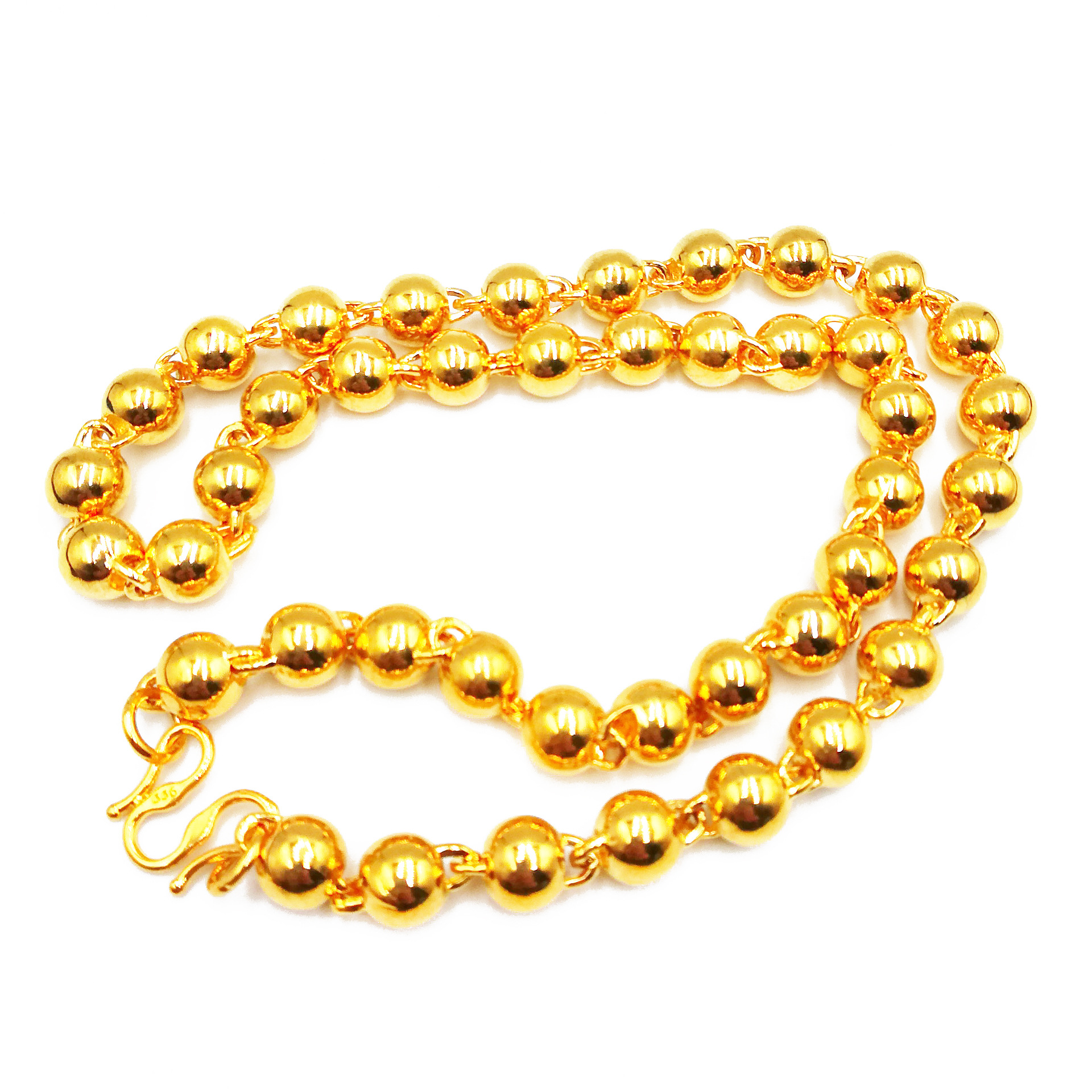 沙金圆珠项链 硬币镀真金高防黄金圆珠项链 实心佛珠项链久不掉色