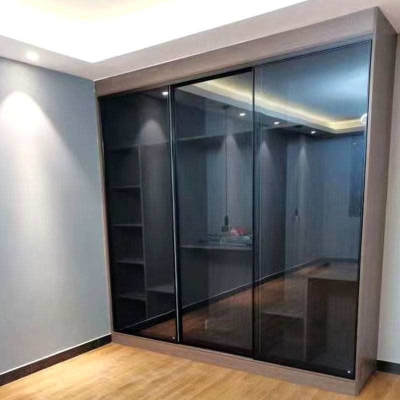 移门定制灰玻衣柜黑玻钢化玻璃推拉门北欧简约壁柜门厨房门