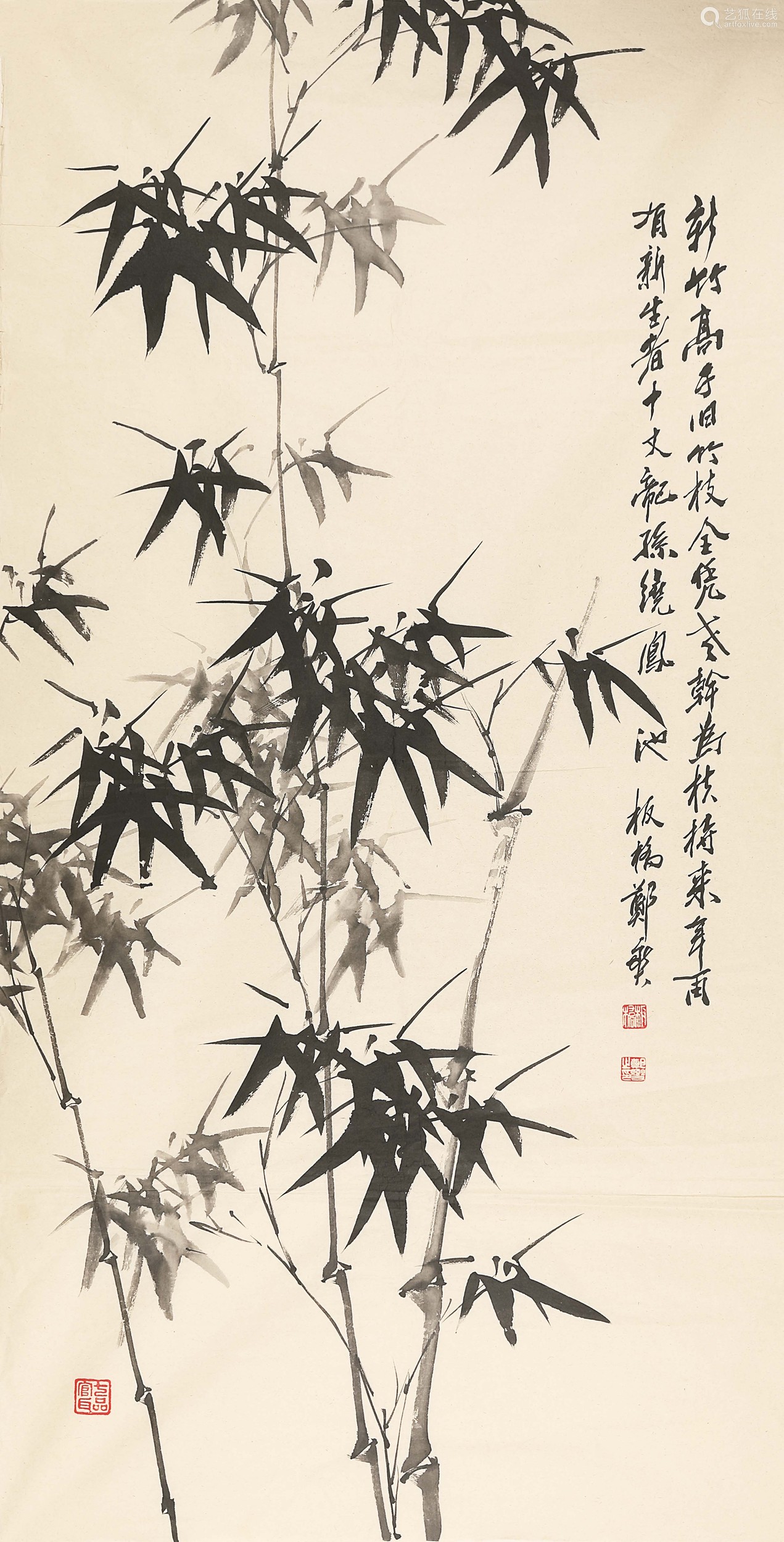 郑板桥(款) 竹子镜心-【成交 价格 图片】