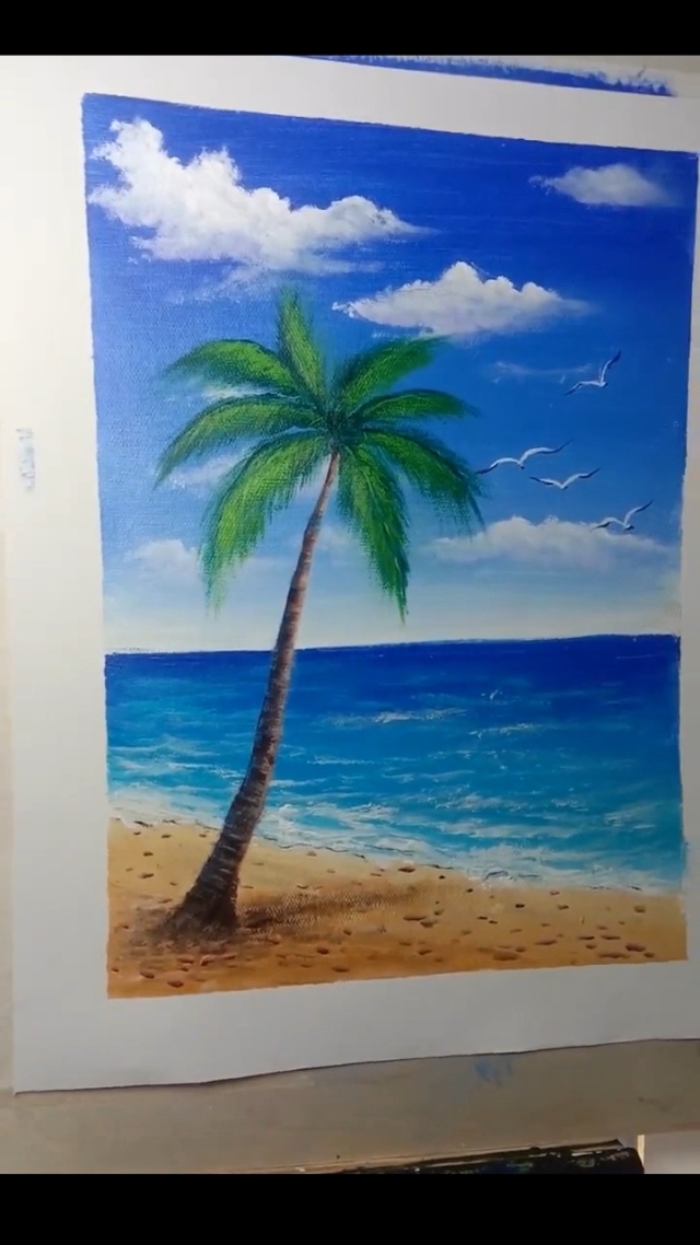 彩色油画椰子树 一学就会 超级简单
