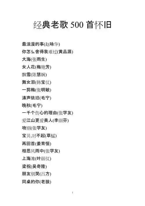 经典老歌500首怀旧.doc