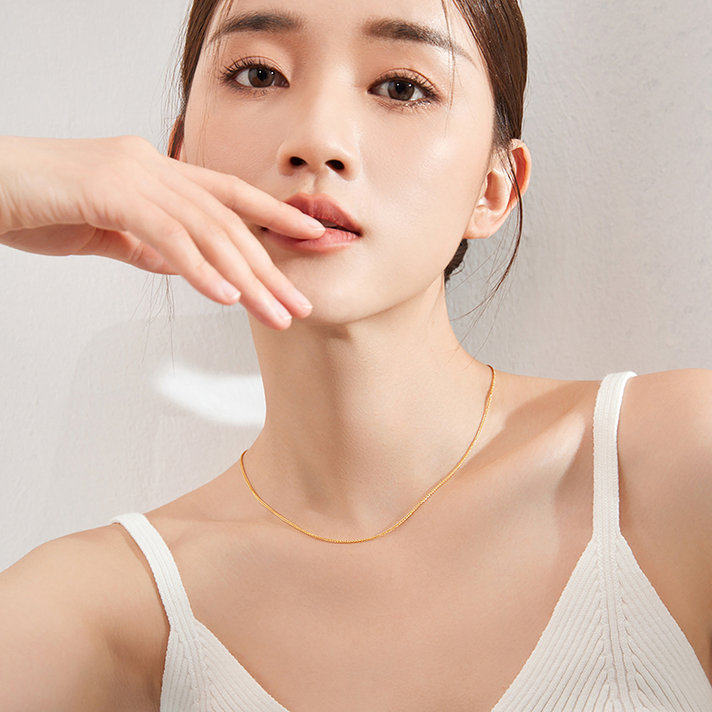 周六福黄金项链女款计价足金肖邦链简约素链颈饰金链子正品