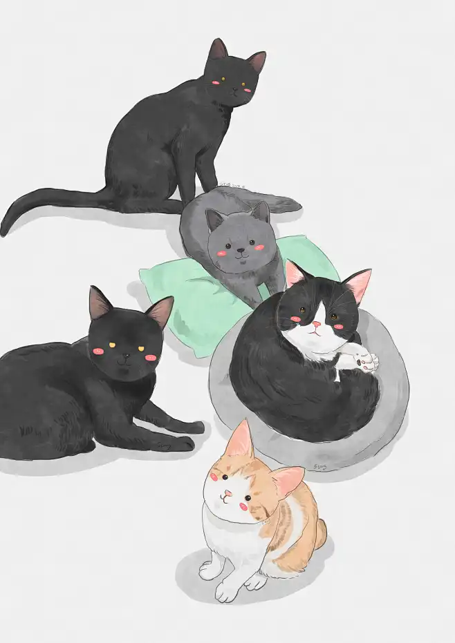 猫插画漫画水彩