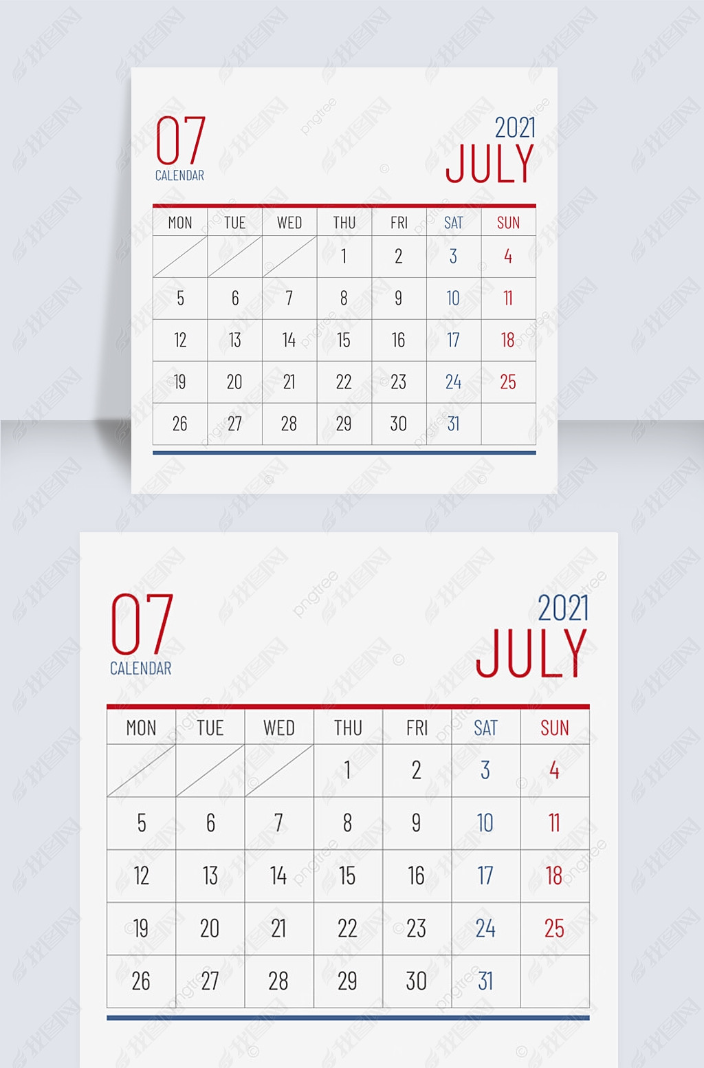 简约线框2021年七月日历