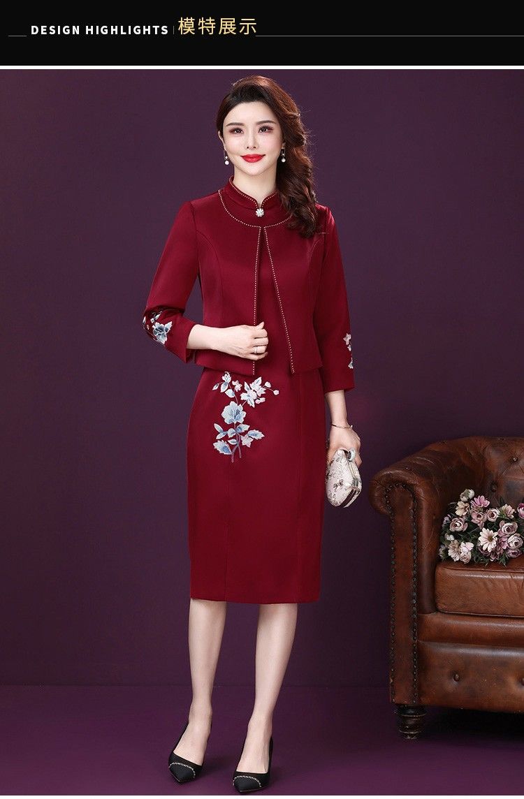 妈妈婚礼服时尚年轻婚礼妈妈装高档礼服年轻喜婆婆婚宴礼服套装长袖