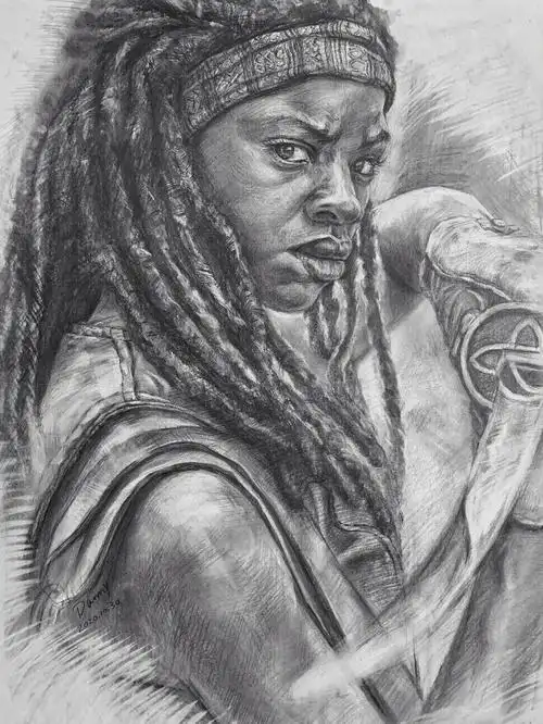 素描行尸走肉系列人物肖像1刀女