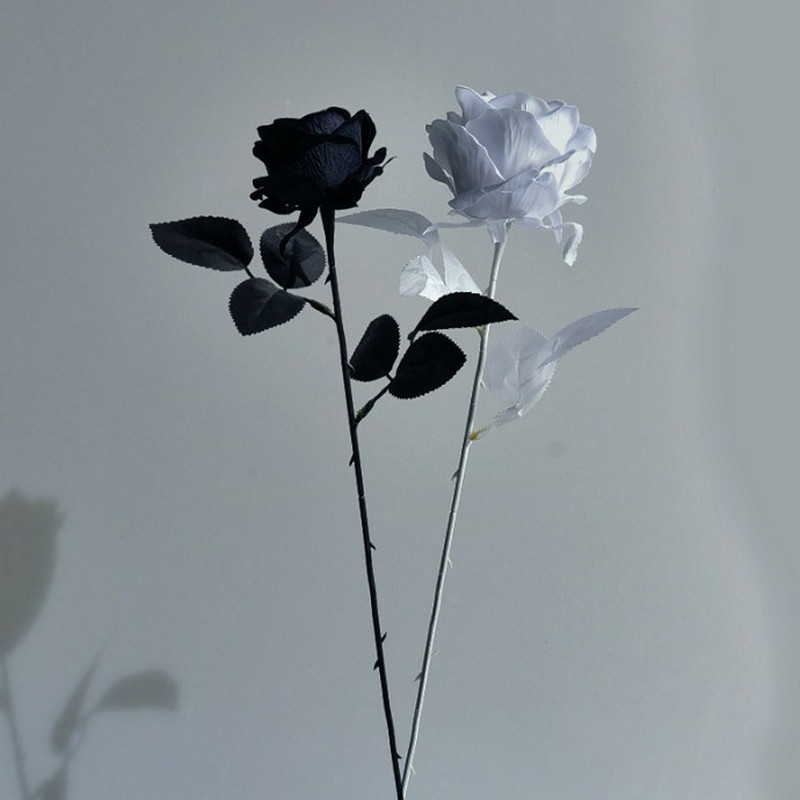 白暗黑风假花jk系黑玫瑰黑色拍照橱窗黑色装饰品拍照玫瑰花