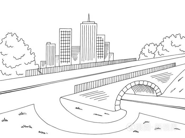 道路桥梁图黑白色风景城市剪影例证载体插画-正版商用图片0ujl4e-摄图