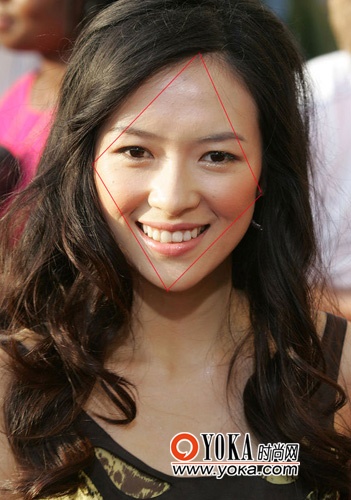 你看看章子怡的菱形脸,如图