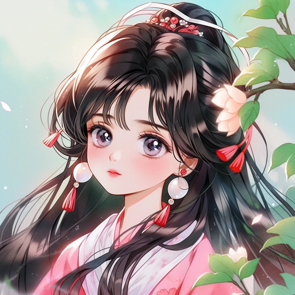 可爱古装女生头像:桃花树下小姐姐