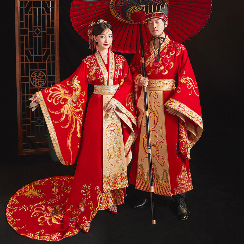 汉服婚服情侣结婚中式婚纱凤冠霞帔长拖尾男女套装民族服装