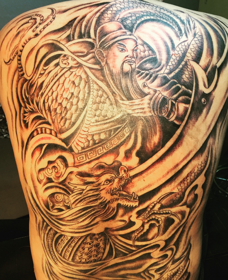 关公彩绘满背龙满背霸气关公和龙纹身tag标签:关公满背满背关公tag