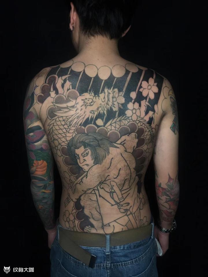 老传统满背《九纹龙史进》_纹身图案手稿图片_陈世煜的纹身作品集