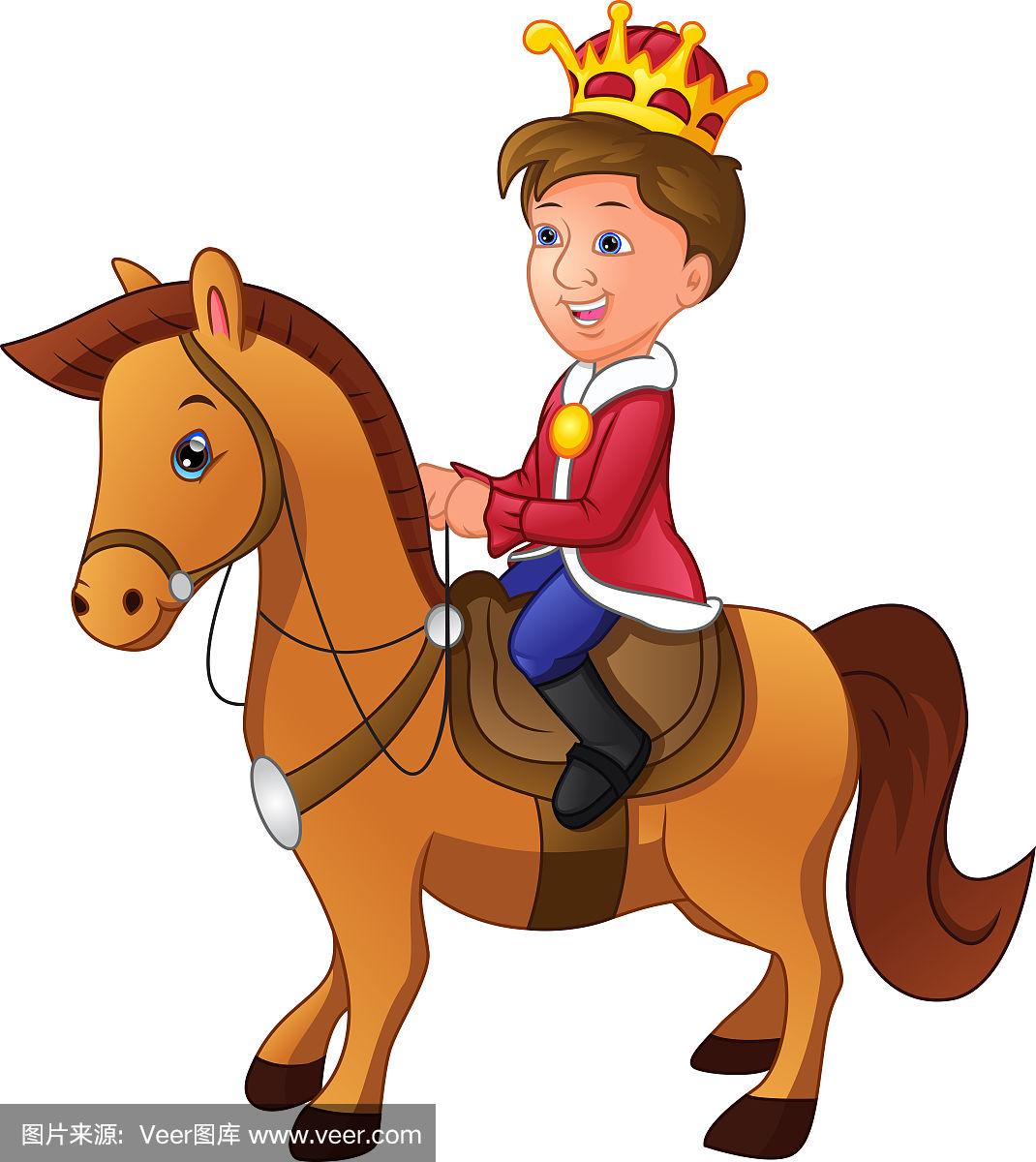 可爱的卡通王子骑着马