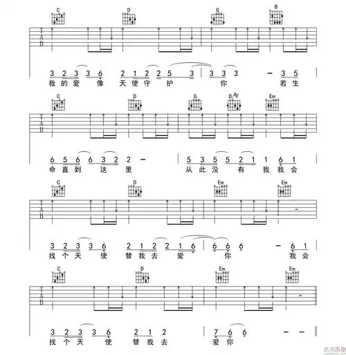 安琥《天使的翅膀 简单版 》吉他谱-guitar music score-看乐谱网