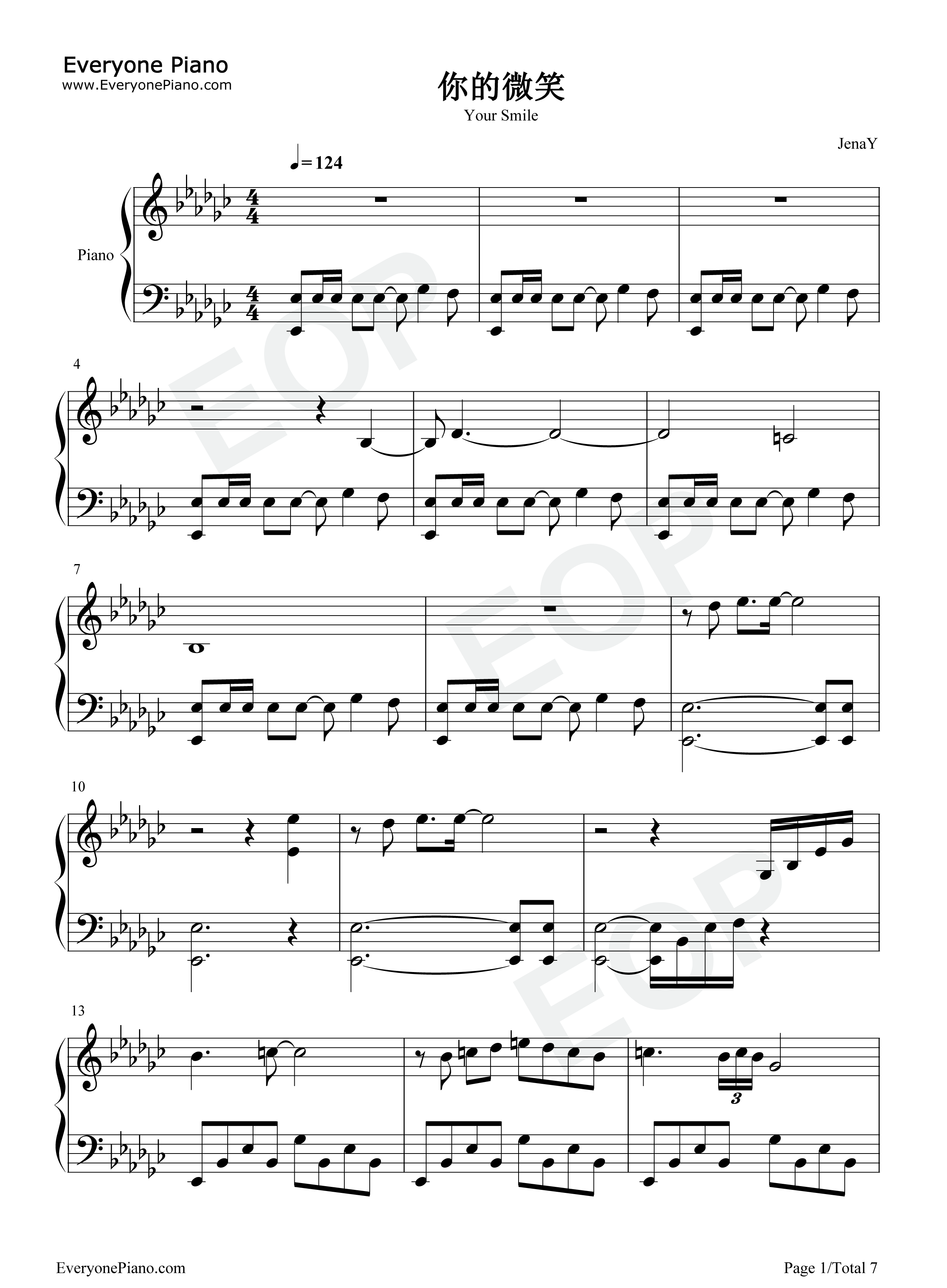 你的微笑-太多的幸福报到拼凑爱的美妙-抖音五线谱预览1-钢琴谱文件