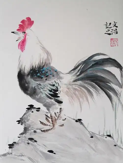 公鸡国画小品画详细笔记高清步骤图