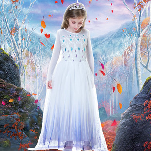 冰雪奇缘2白色艾莎爱莎公主裙女童夏季礼服儿童正版爱沙连衣裙子